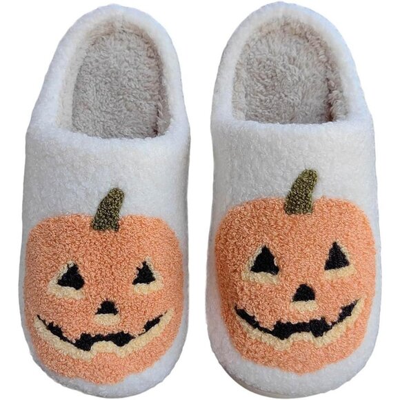 Cozy Halloween Pumpkin Slippers for Women & Men - Plush Memory Foam Comfort - Picture 1 of 7
